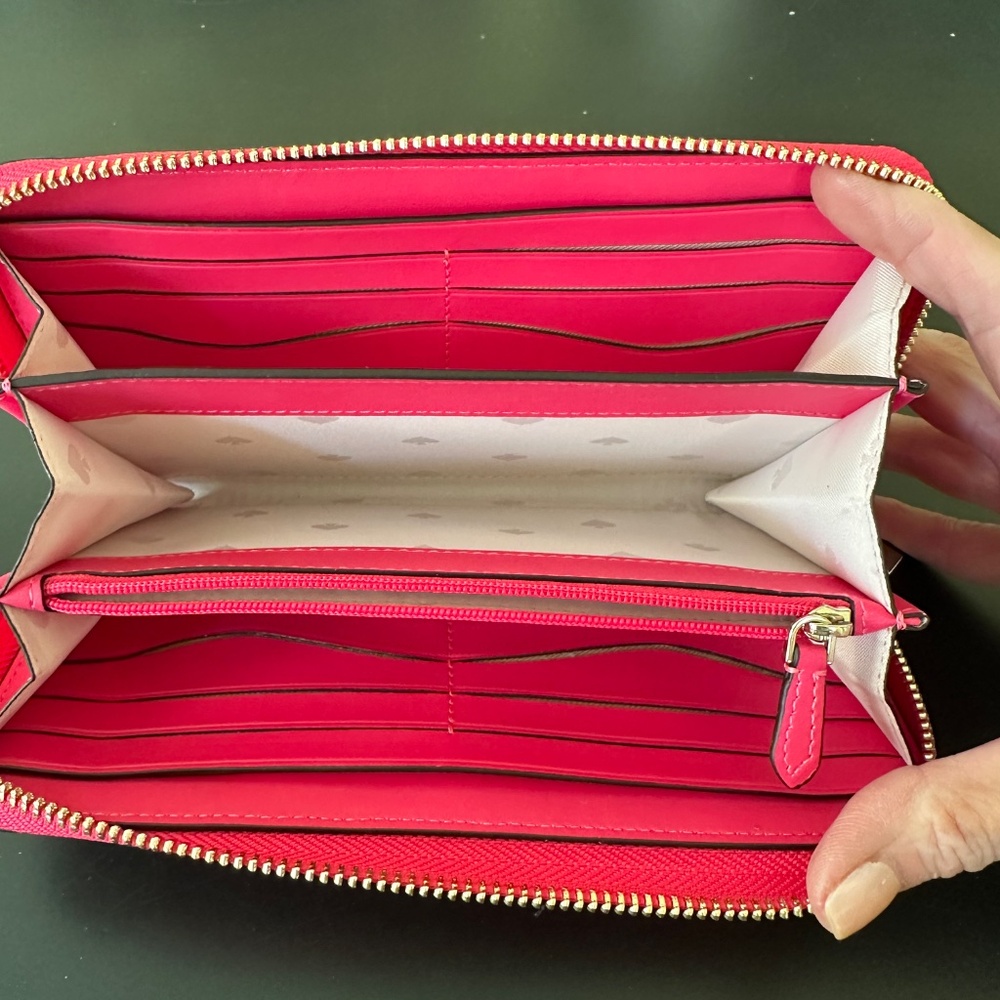 Hot pink, coral Kate Spade zippered wallet, small clutch, NWoT - Picture 3 of 3